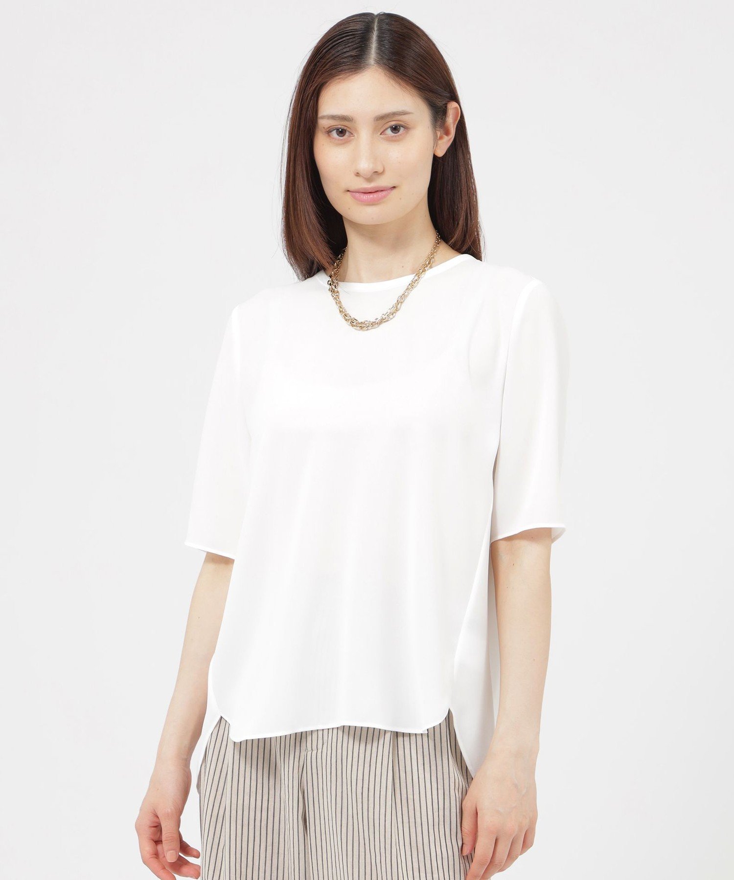 Paul Stuart 【ウォッシャブル】バックサテンアムンゼン ブラウス ポール・スチュアート トップス カットソー・Tシャツ ブルー ホワイト