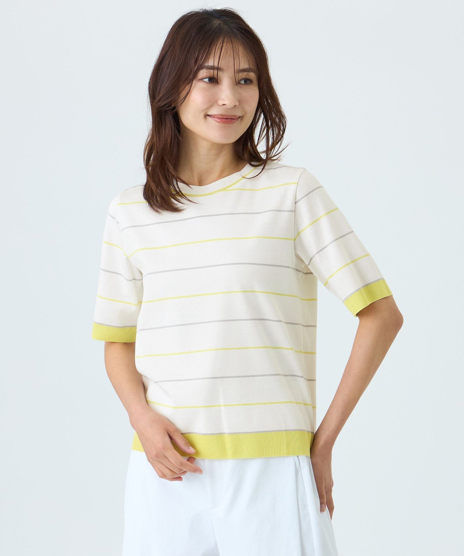 TRANS WORK 【ウォッシャブル】セーターマシンカットソー トランスワーク トップス カットソー・Tシャツ ホワイト ベージュ ネイビー