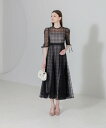 【SALE/5%OFF】Leja LEJA-チェック刺繍スパンコール袖リボンワンピースドレス レジャ ワンピース・ドレス ドレス ブラック グレー【送料無料】