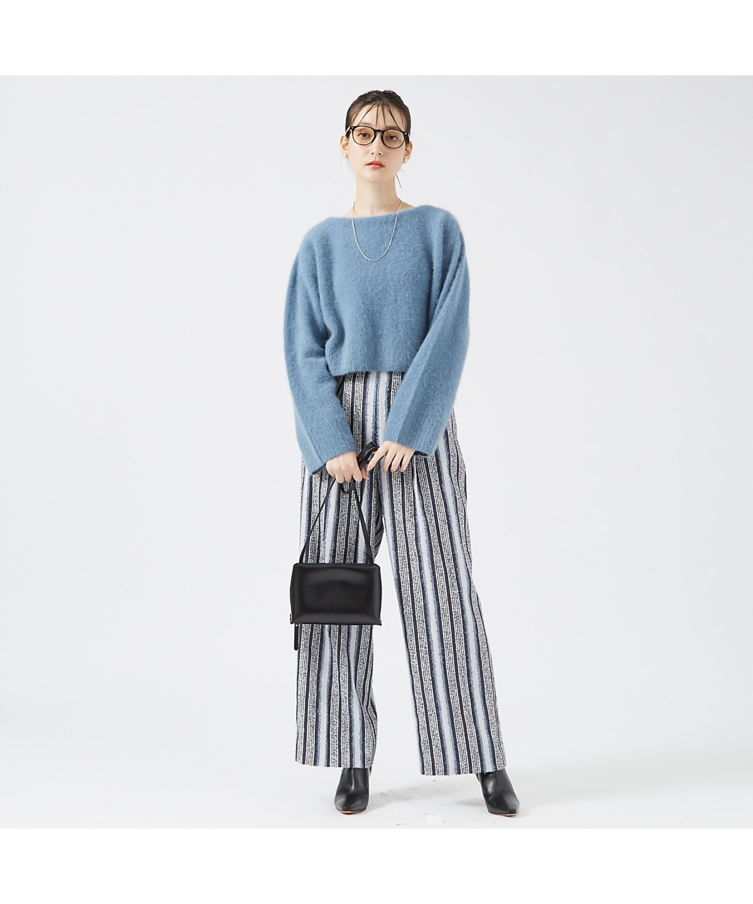 qualite ループストライプワイドパンツ カリテ パンツ その他のパンツ ブルー ブラック