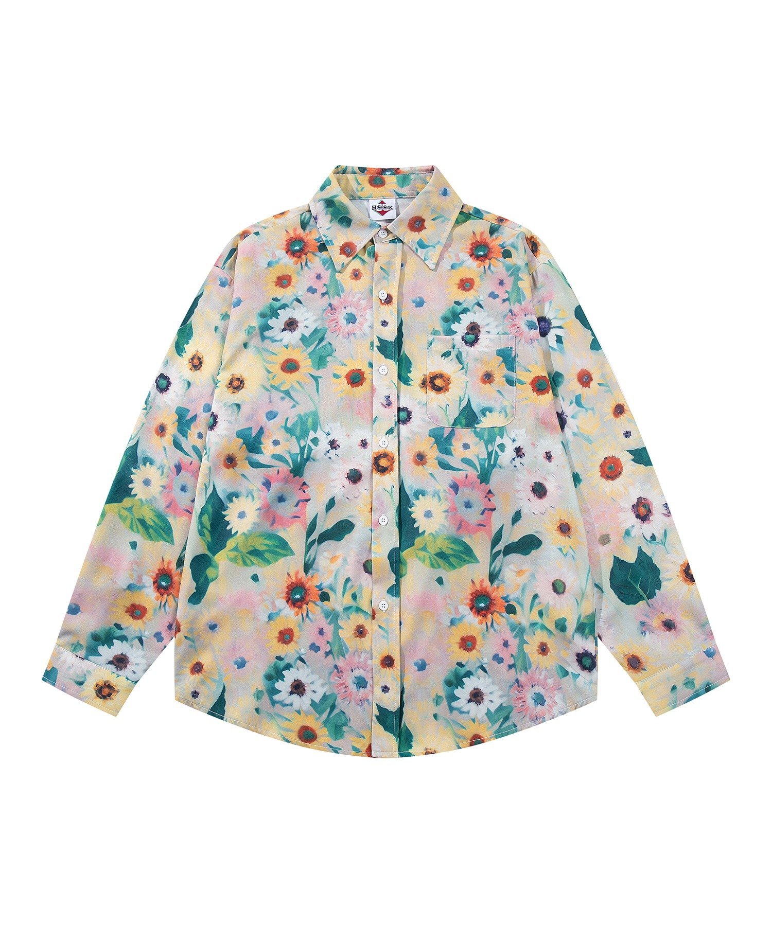 【SALE/30%OFF】HOOK HOOK -original- 古着風総柄プリント長袖ポリシャツ アイモハ トップス シャツ・ブラウス グリーン ネイビー ...