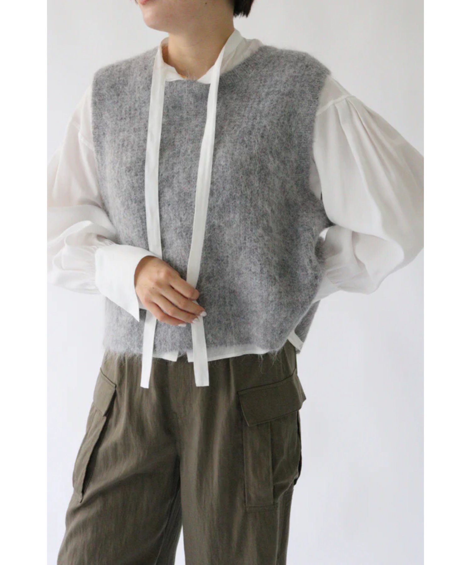 ACUTA ACUTA アルパカシャギーニットベスト アクータ トップス ベスト・ジレ グレー ホワイト【送料無料】(4)