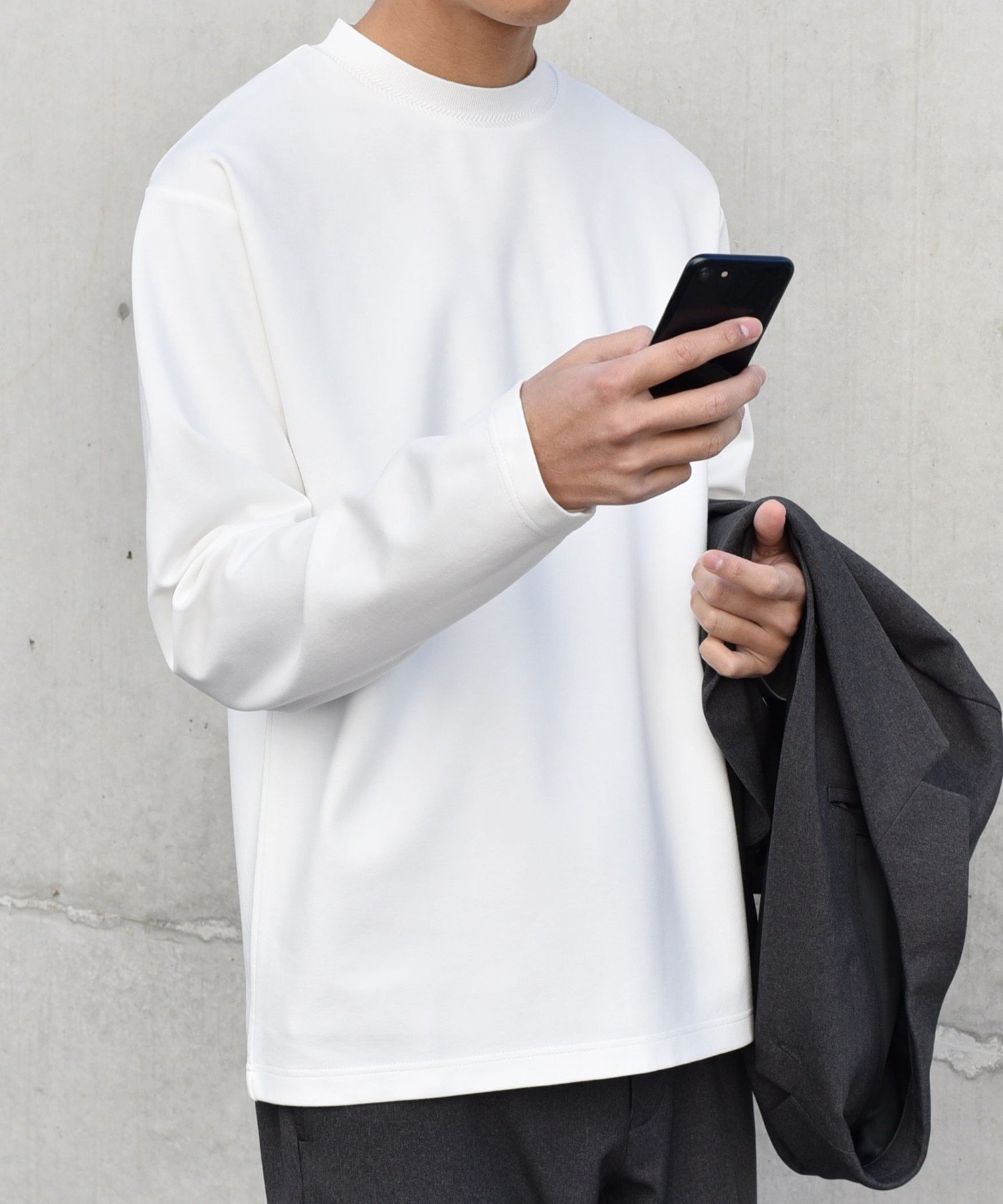 SHIPS any SHIPS any: デザイン リブ ハイゲージ ポンチ クルーネック Tシャツ (ロンT)◆ シップス トップス カットソー・Tシャツ グレー ベージュ ホワイト ネイビー【送料無料】