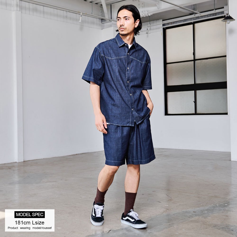 CavariA CavariAルーズシルエットデニムショーツ シルバーバレット パンツ ジーンズ・デニムパンツ ブルー【送料無料】