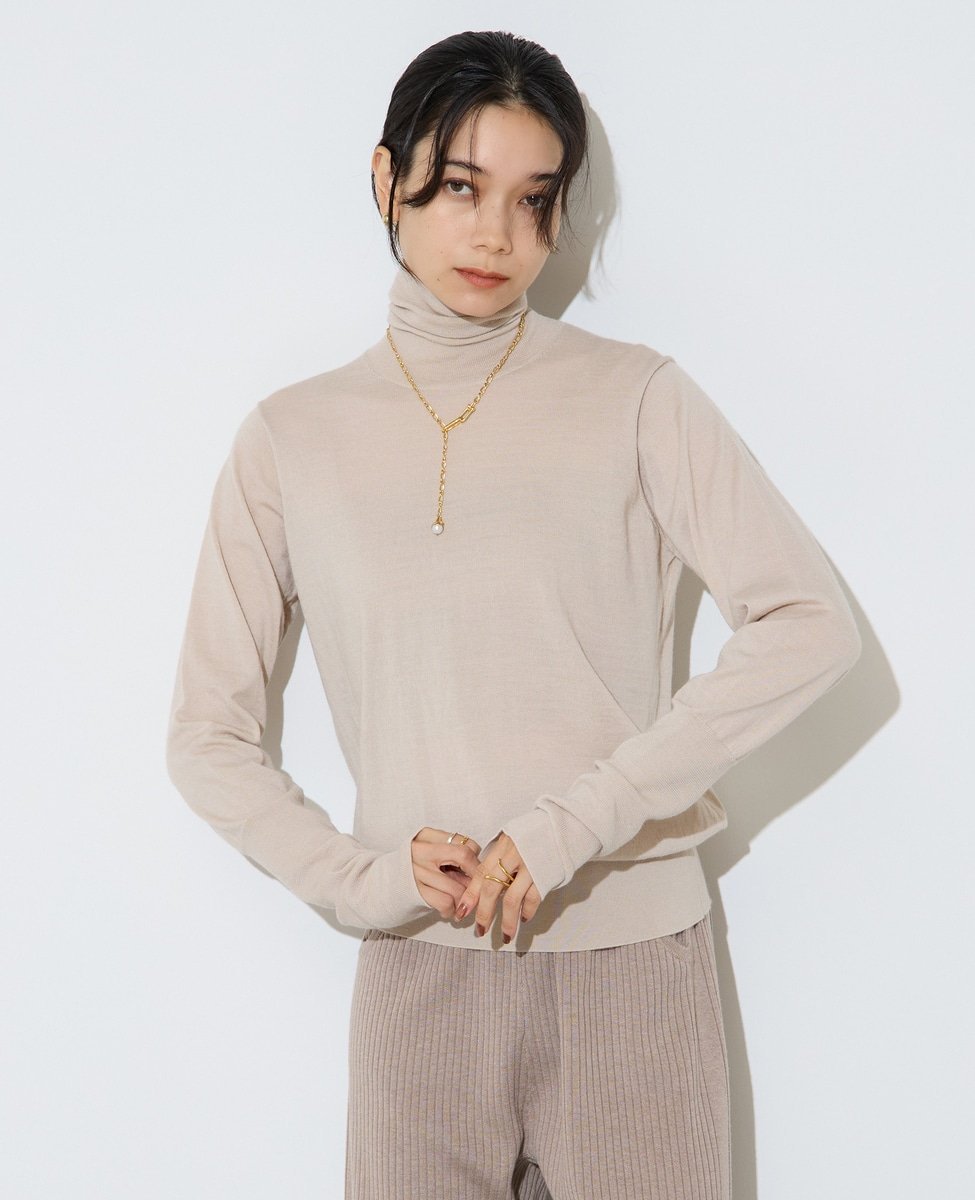 Liesse ウォッシャブルウールタートルニット リエス トップス ニット ベージュ ブラウン【送料無料】