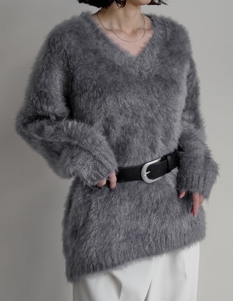 Re:EDIT ネコヤーンVネックニットプルオーバー リエディ トップス ニット ホワイト グレー【送料無料】のサムネイル