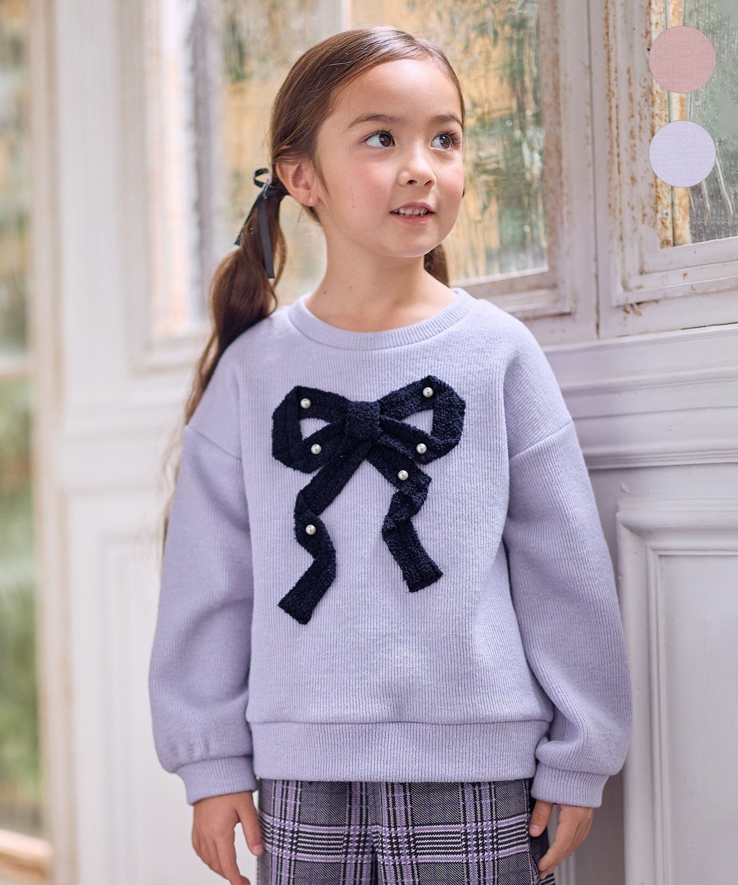 ANY KIDS リボン ニットソー トレーナー エニィ トップス スウェット・トレーナー ピンク パープル