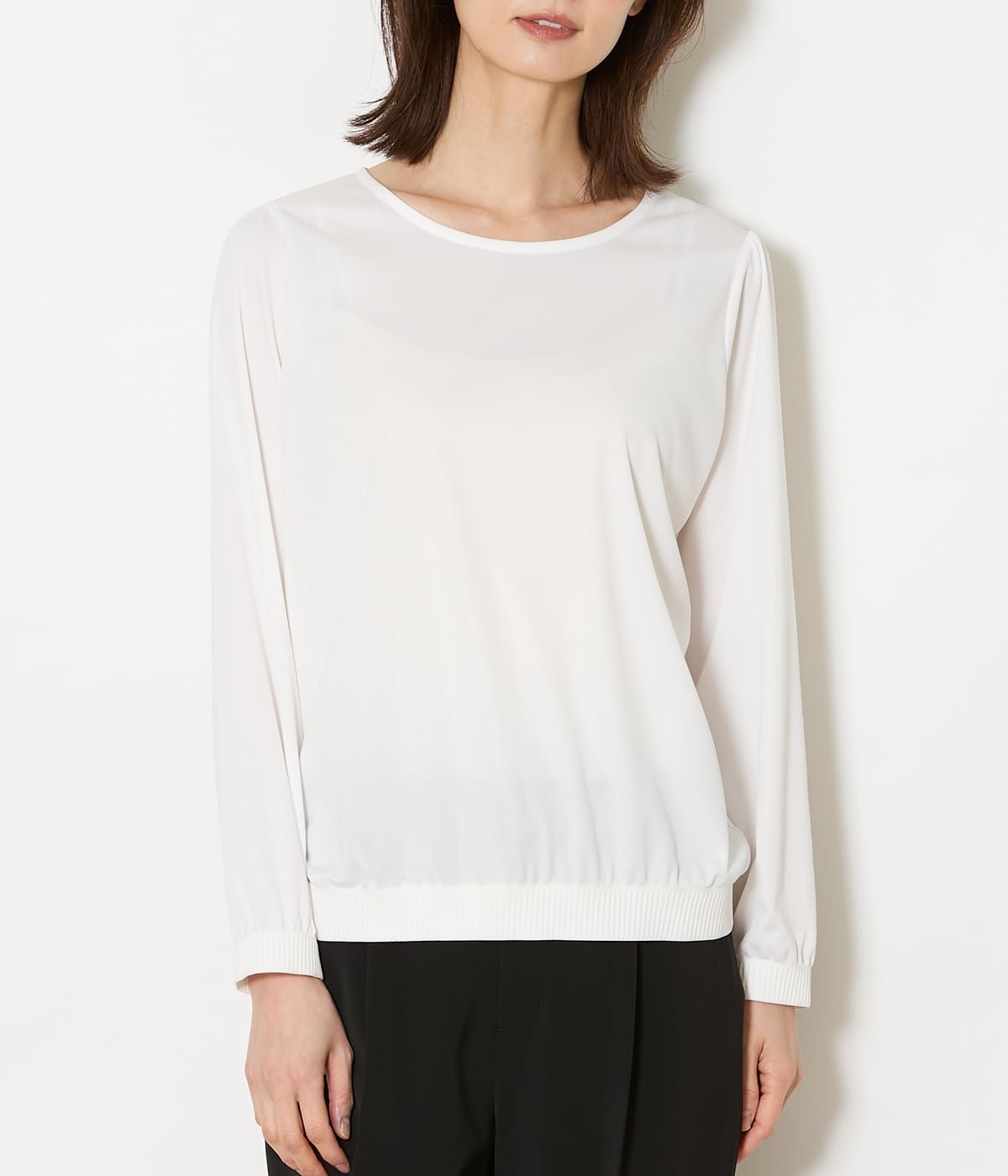 NEWYORKER WOMEN ポリエステルスムース シャーリングTブラウス ニューヨーカー トップス カットソー・Tシャツ ホワイト
