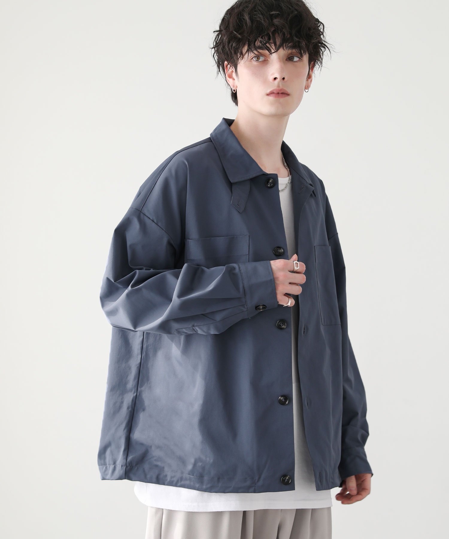 ASTRONOMY 2wayハイネック仕様ダブルポケットシャツジャケット カジュアル トップス シャツ・ブラウス ベージュ ブルー ブラック【送料無料】