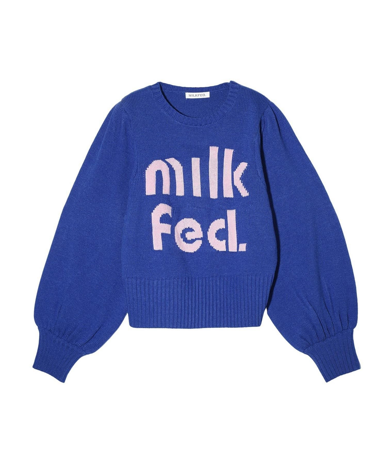 MILKFED. MILKFED LOGO KNIT TOP ミルクフェド トップス ニット ブルー ベージュ ブラック