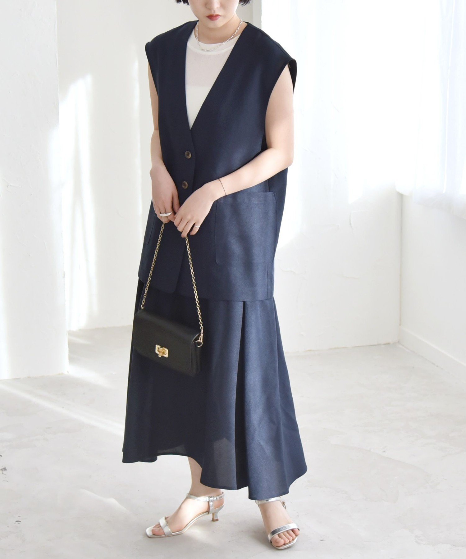 【SALE/50%OFF】quaranciel quaranciel:<洗濯機可能>Vネック ジレ&フレア スカート セットアップ シップス スカート ミディア...