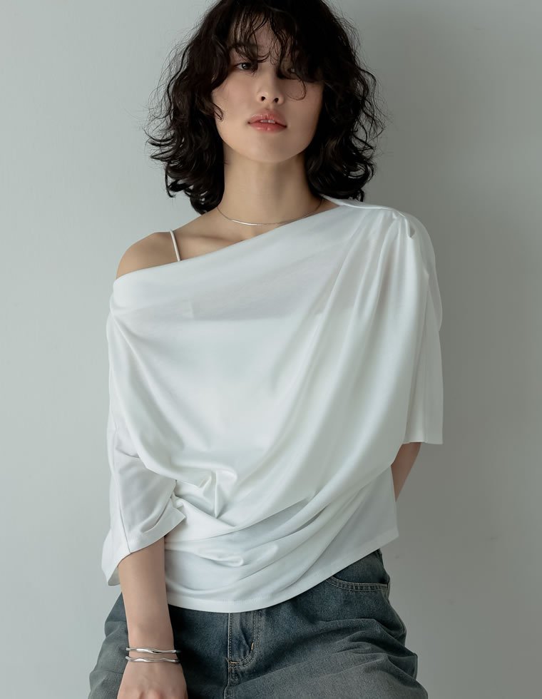 Re:EDIT 2WAYカットドレープトップス リエディ トップス カットソー・Tシャツ ホワイト ブラック ブラウン stylife-15053585 Rakuten Fashion サンプル画像2