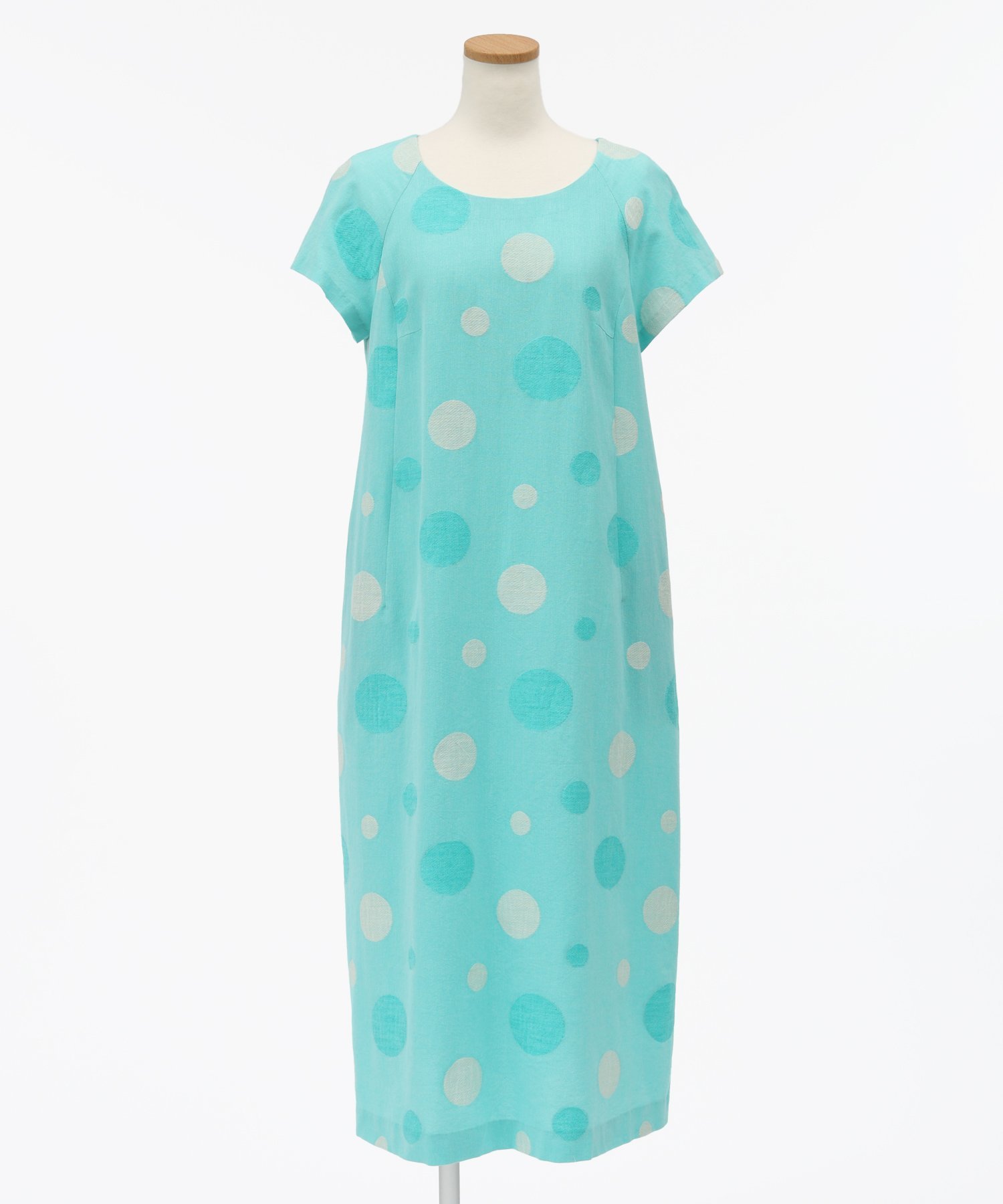 TABASA コットン/リネン*ドットジャガードワンピース タバサ ワンピース・ドレス ワンピース グリーン イエロー ネイビー