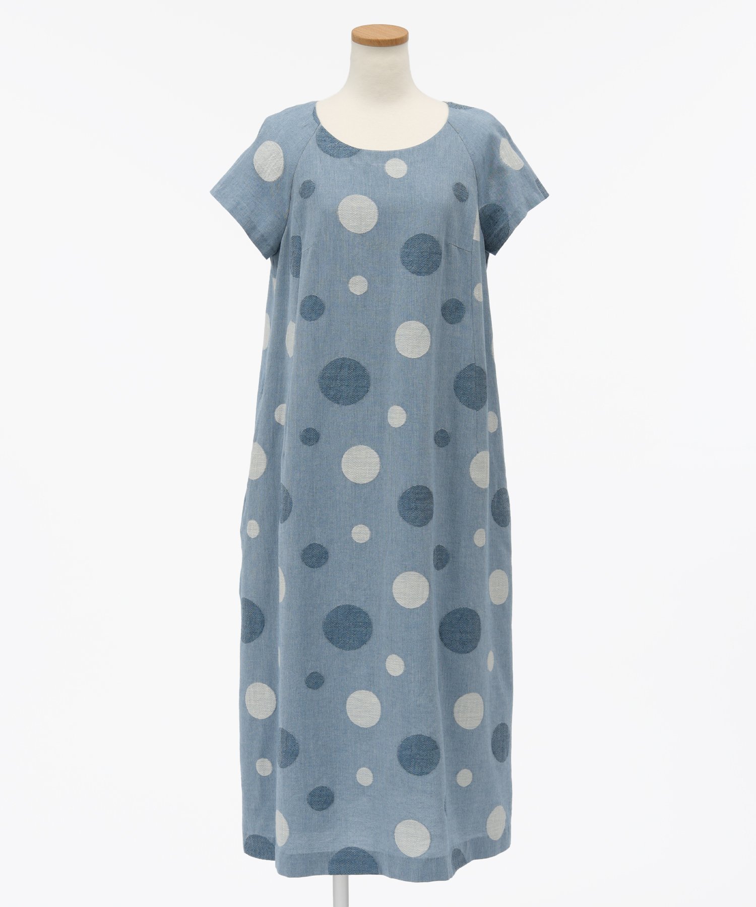 TABASA コットン/リネン*ドットジャガードワンピース タバサ ワンピース・ドレス ワンピース グリーン イエロー ネイビー