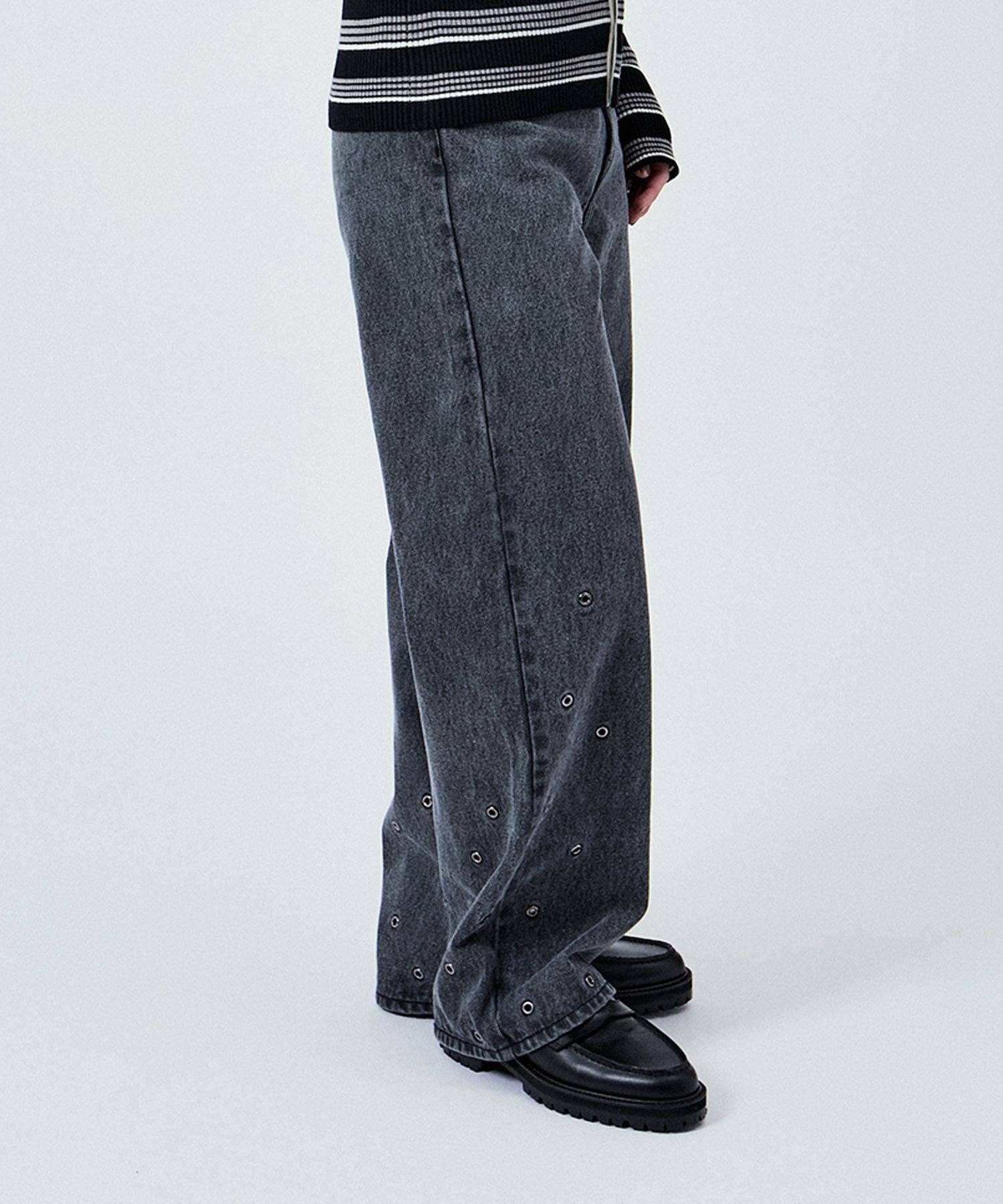 【SALE／50%OFF】M TO R MU EYELET SEMI BAGGY JEANS PANTS アダムエロペ パンツ ジーンズ・デニムパンツ ブルー ブラック【送料無料】