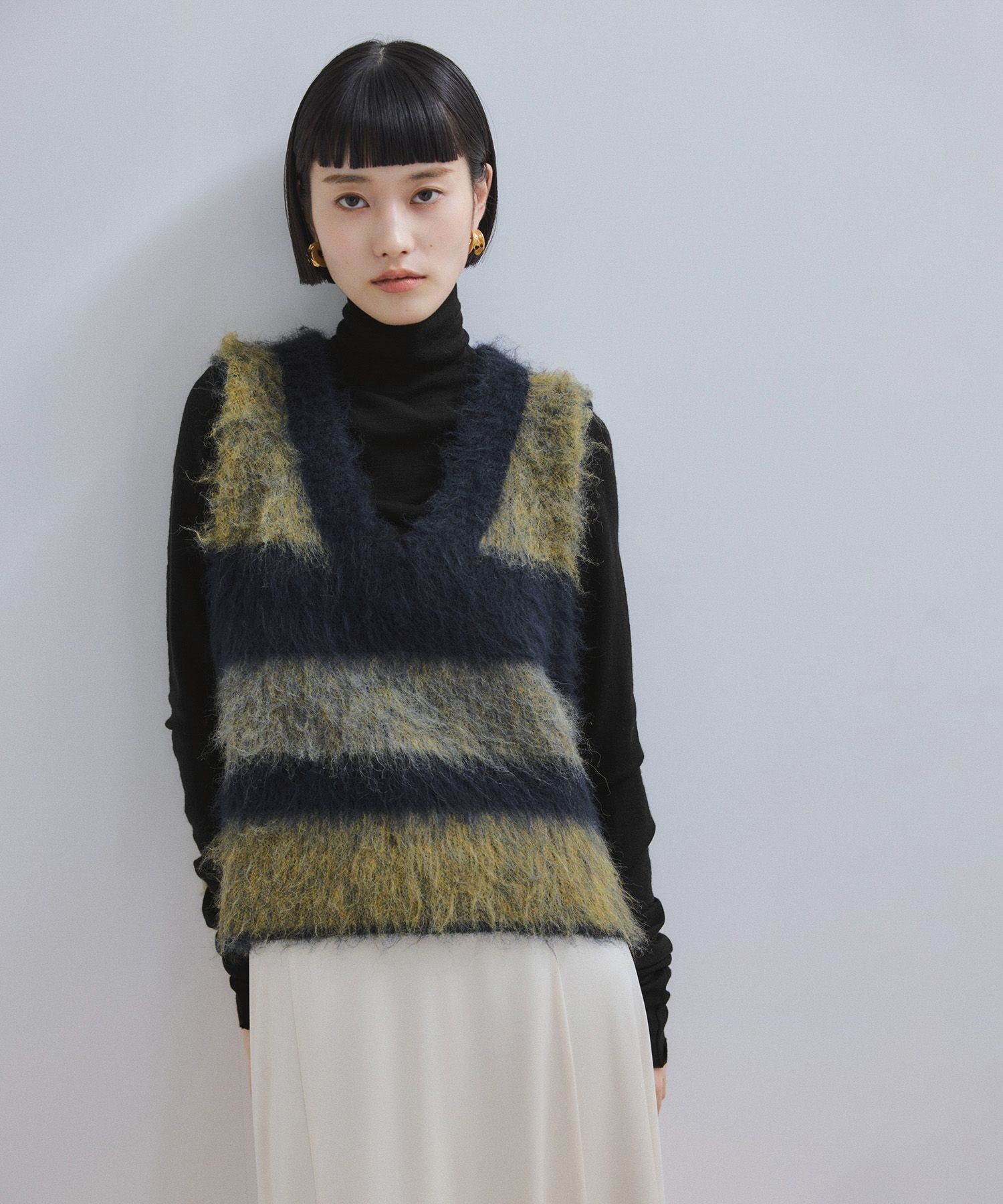 ADAM ET ROPE' FEMME 【WEB限定】ブラッシュドボーダーベスト アダムエロペ トップス ベスト・ジレ ネイビー【送料無料】