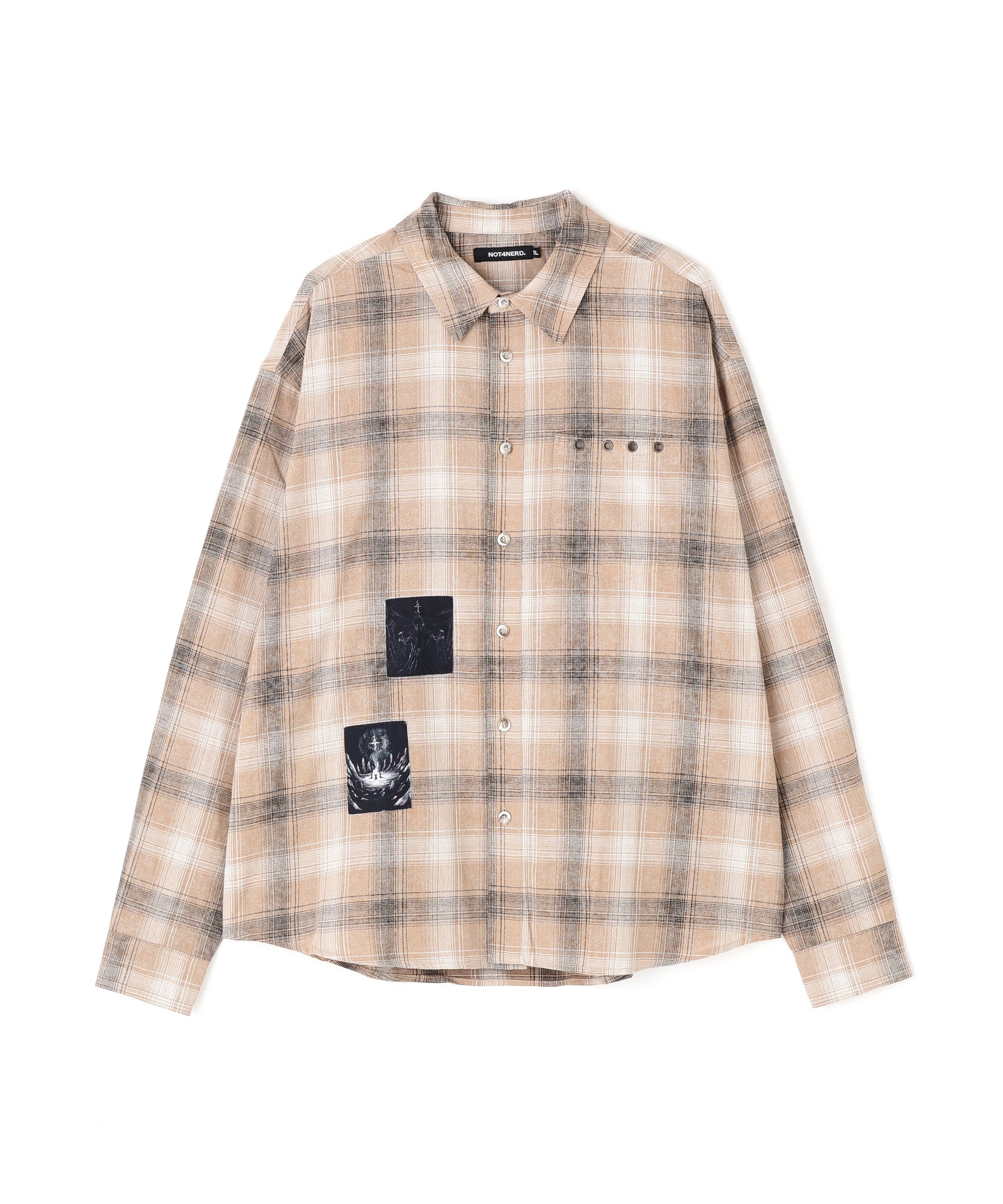 LHP NOT4NERD/ノットフォーナード/TEMPLE PATCH CHEKERED SHIRT エルエイチピー トップス シャツ・ブラウス グリーン ブラウン【送料無..