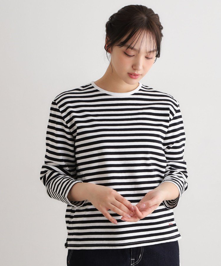 LAURA ASHLEY HOME 【日本製/ワンマイルウエア】コットン ボーダー裏毛長袖Tシャツ ローラ アシュレイ トップス カットソー・Tシャツ ブルー ブラック