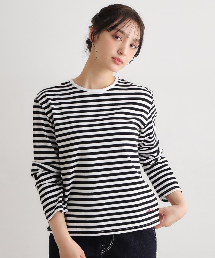 LAURA ASHLEY HOME 【日本製/ワンマイルウエア】コットン ボーダー裏毛長袖Tシャツ ローラ アシュレイ トップス カットソー・Tシャツ ブルー ブラック