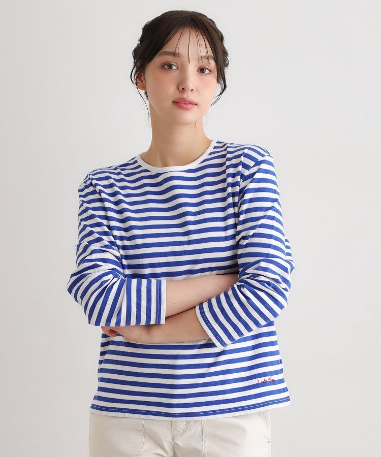 LAURA ASHLEY HOME 【日本製/ワンマイルウエア】コットン ボーダー裏毛長袖Tシャツ ローラ アシュレイ トップス カットソー・Tシャツ ブルー ブラック