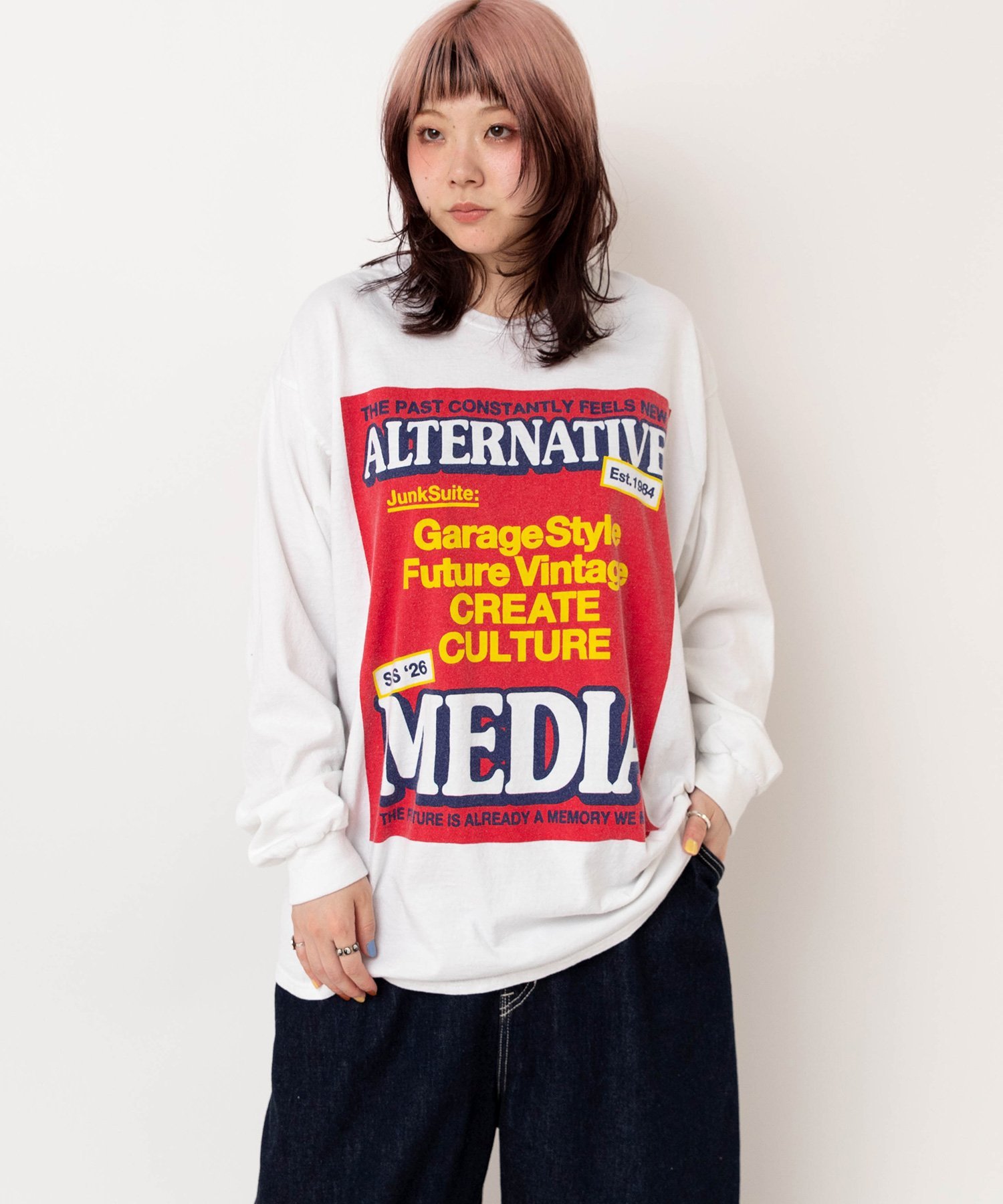 RNA M2620 バナープリントロンT アールエヌエー トップス カットソー・Tシャツ パープル ホワイト ブラック