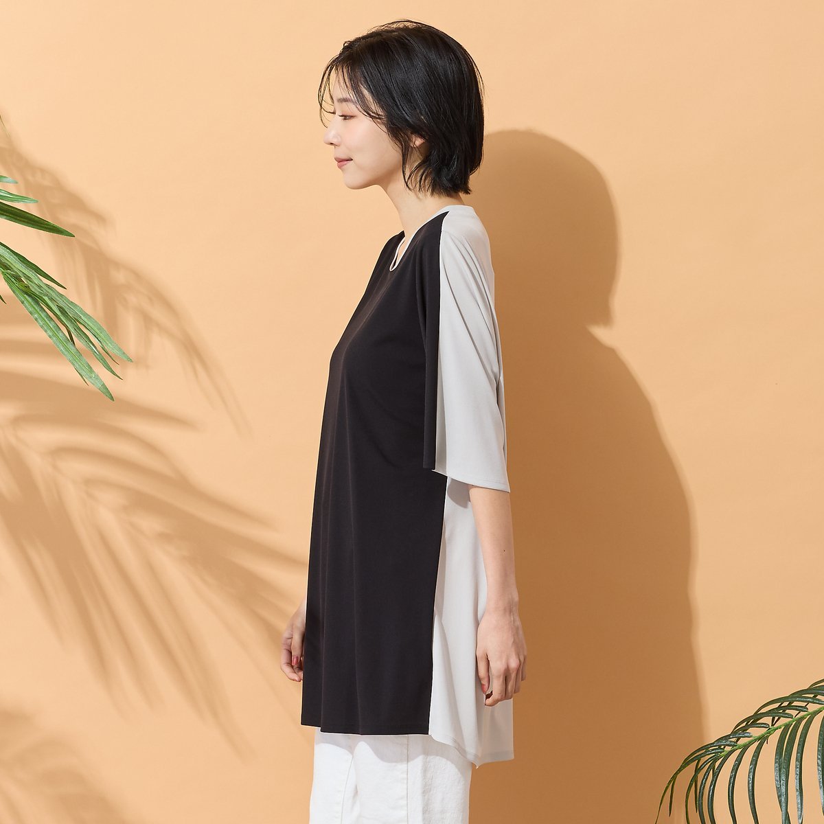PISANO 【手洗いOK・接触冷感】バイカラー切り替えVネックチュニック ピサーノ トップス カットソー・Tシャツ ブルー ブラック