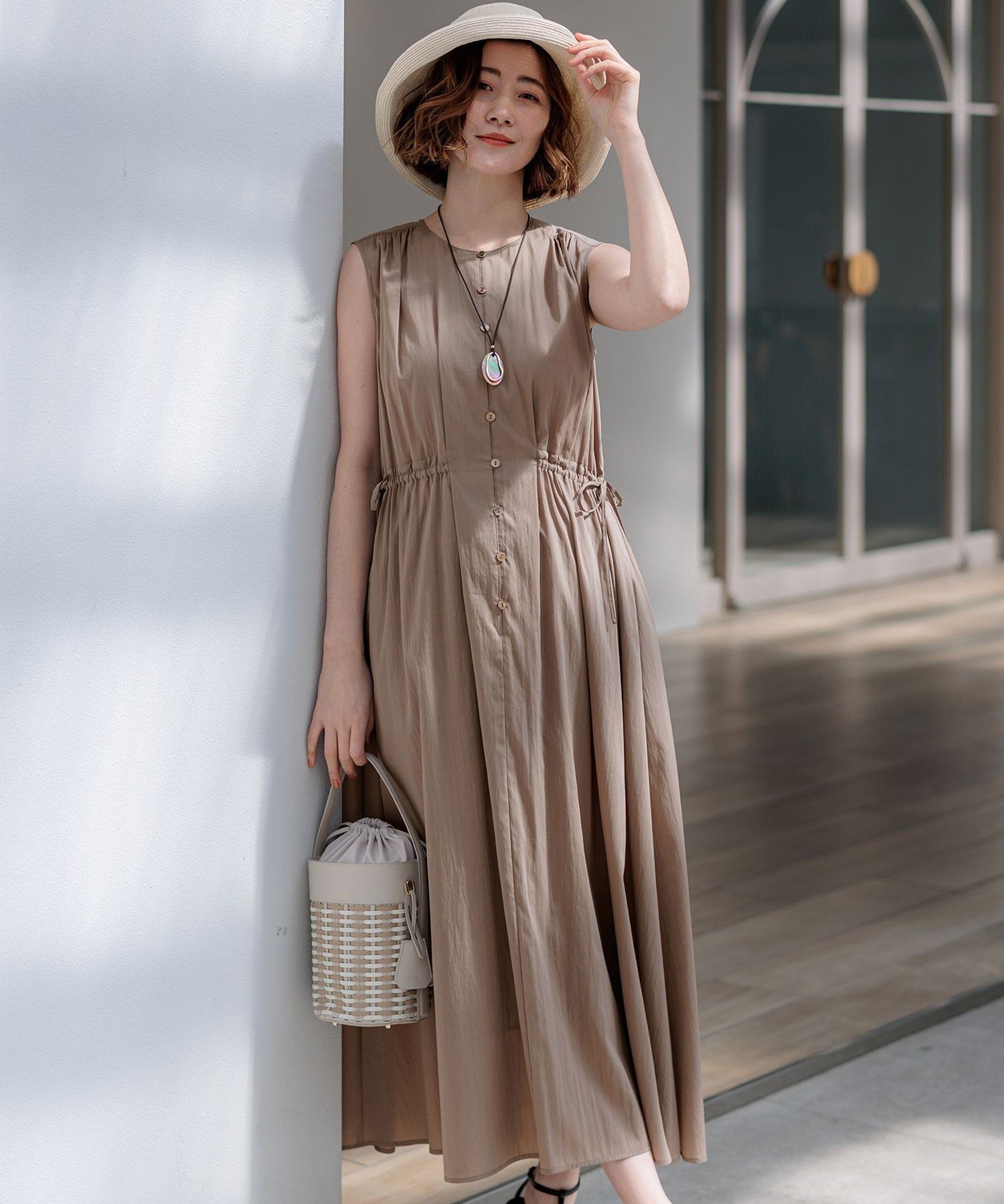 【SALE／30%OFF】23区 L シルキーライトクロス フレアワンピース ニジュウサンク ワンピース・ドレス ワンピース ブラウン【送料無料】