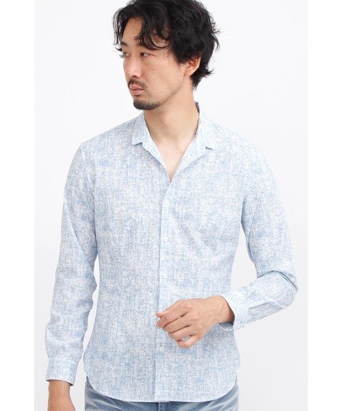HIGH STREET HIGH STREET∴ブラッシュプリントサッカーショートウイングシャツ トルネードマート トップス シャツ・ブラウス ブルー