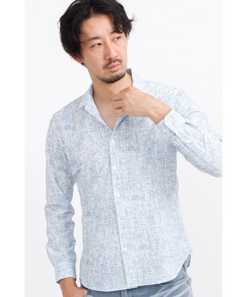 HIGH STREET HIGH STREET∴ブラッシュプリントサッカーショートウイングシャツ トルネードマート トップス シャツ・ブラウス ブルー