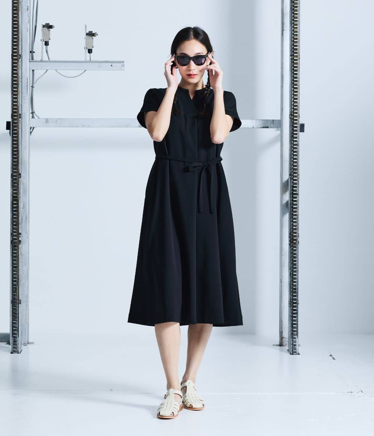 NEWYORKER WOMEN L-SIZE 【大きいサイズ】スキッパーワンピース レディース イージーケア ニューヨーカー エルサイズ ワンピース・ドレス ワンピース ブラック ネイビー【送料無料】