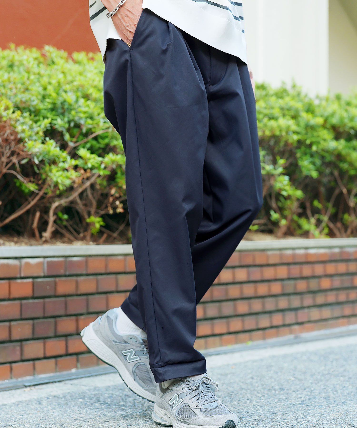 JIGGYS SHOP SELECT 2タック プリーツ ワイドテーパード チノパンツ ゆったり ストレッチ 春夏 26SS ジギーズショップ パンツ チノパンツ ベージュ ホワイト ネイビー