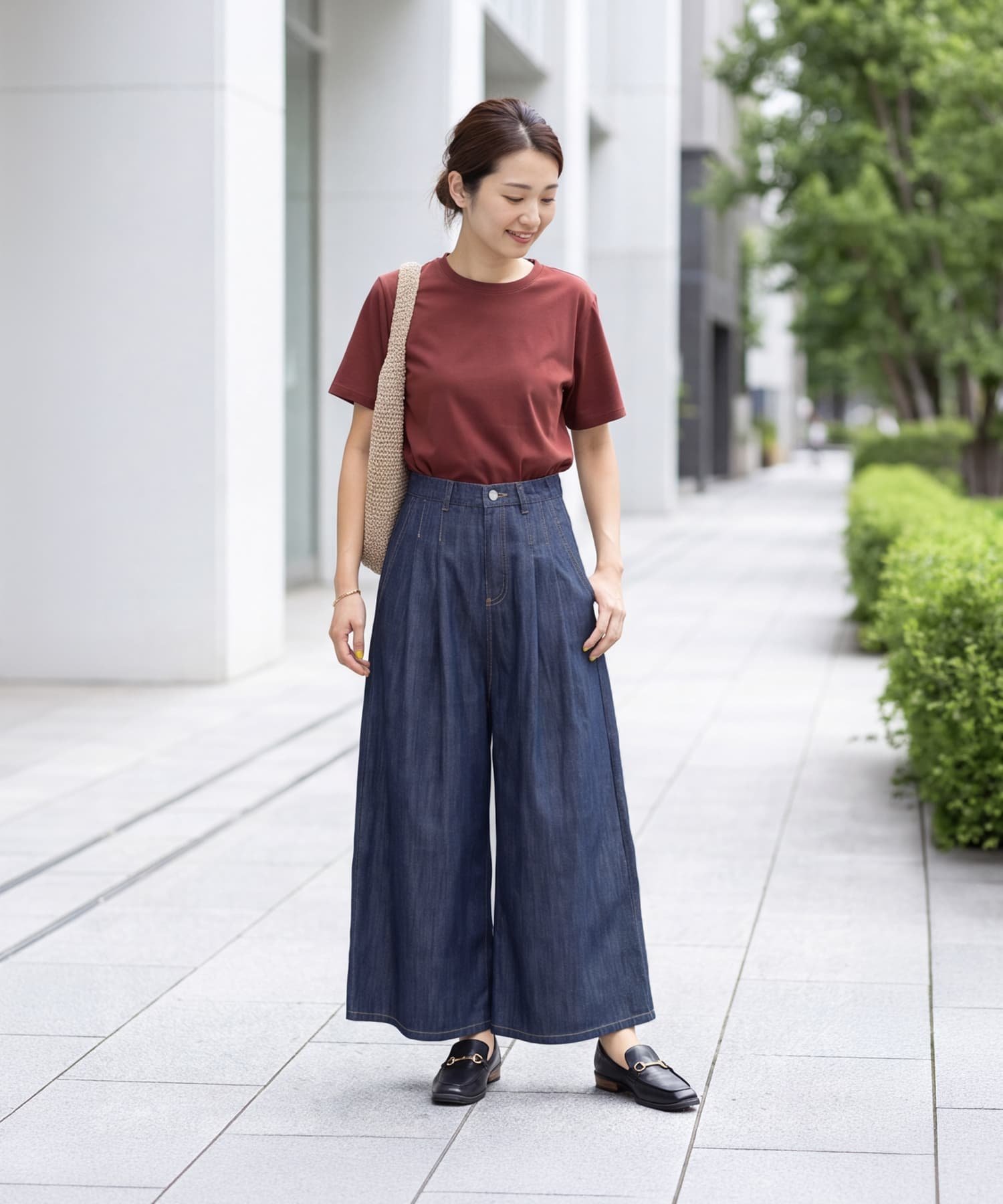 STYLE DELI 【内ゴム入り】薄手で柔らかデニムガウチョパンツ スタイルデリ パンツ ジーンズ・デニムパンツ ネイビー