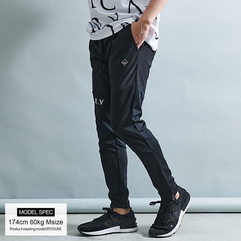 C.V.R.A 光沢ロゴ布帛切替アクティブパンツ シルバーバレット パンツ ジャージ・スウェットパンツ ブラック