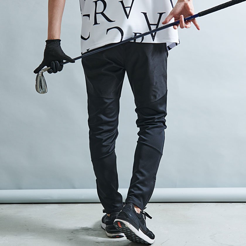 C.V.R.A 光沢ロゴ布帛切替アクティブパンツ シルバーバレット パンツ ジャージ・スウェットパンツ ブラック