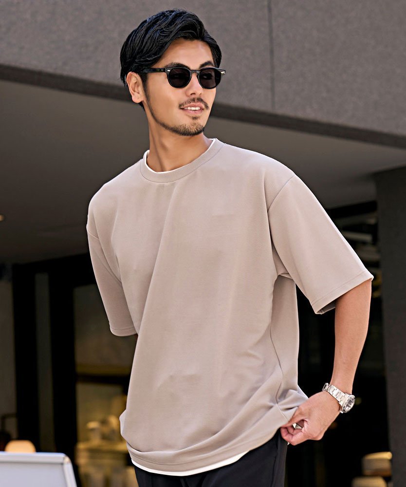 CavariA クルーネック フェイクレイヤード半袖Tシャツ シルバーバレット トップス カットソー・Tシャツ ホワイト ブラック グレー
