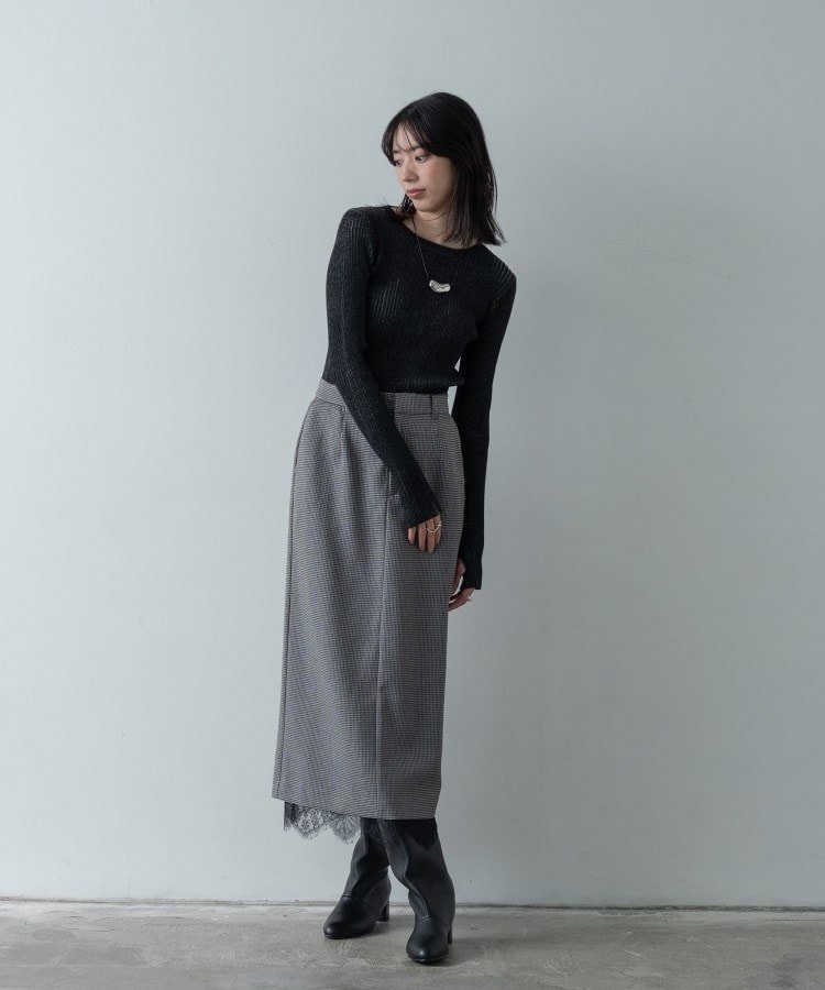 GALLEST ガンクラブチェックタイトスカート インディヴィ スカート ロング・マキシスカート ベージュ ブラック【送料無料】