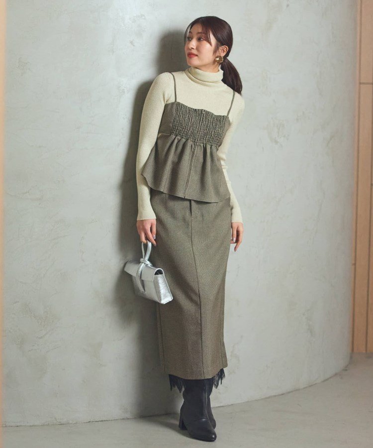 GALLEST ガンクラブチェックタイトスカート インディヴィ スカート ロング・マキシスカート ベージュ ブラック【送料無料】