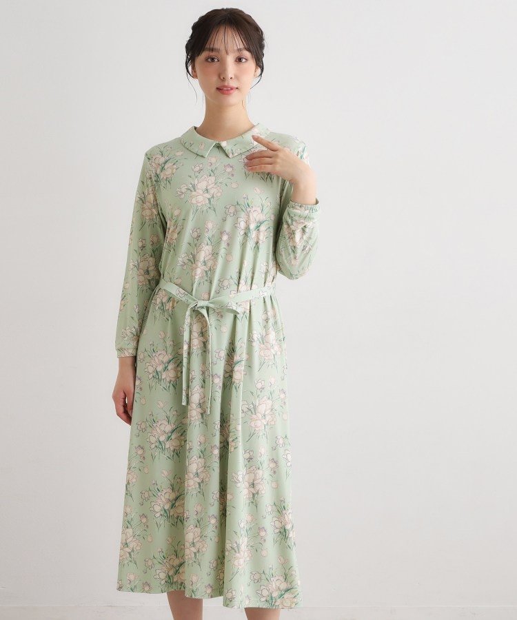 LAURA ASHLEY 【洗える/ジャージ素材/同柄アイテムあり】サトクリフ チューリップス柄ワンピース ローラ アシュレイ ワンピース・ドレス その他のワンピース・ドレス ブルー グリーン