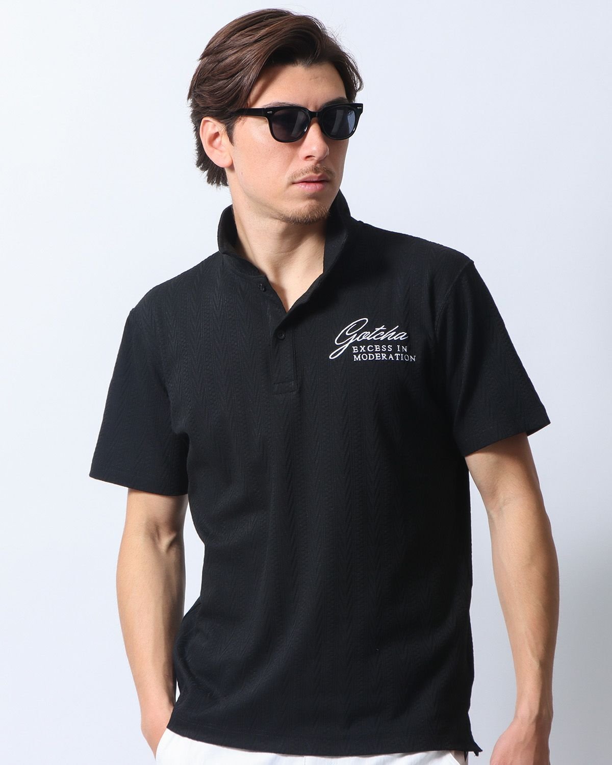 GOTCHA GOLF GOTCHA GOLF (ガッチャゴルフ) 抗菌防臭 ダイヤ ブリスター ジャカード ポロ ガッチャ トップス ポロシャツ ブラック ホワイト【送料無料】