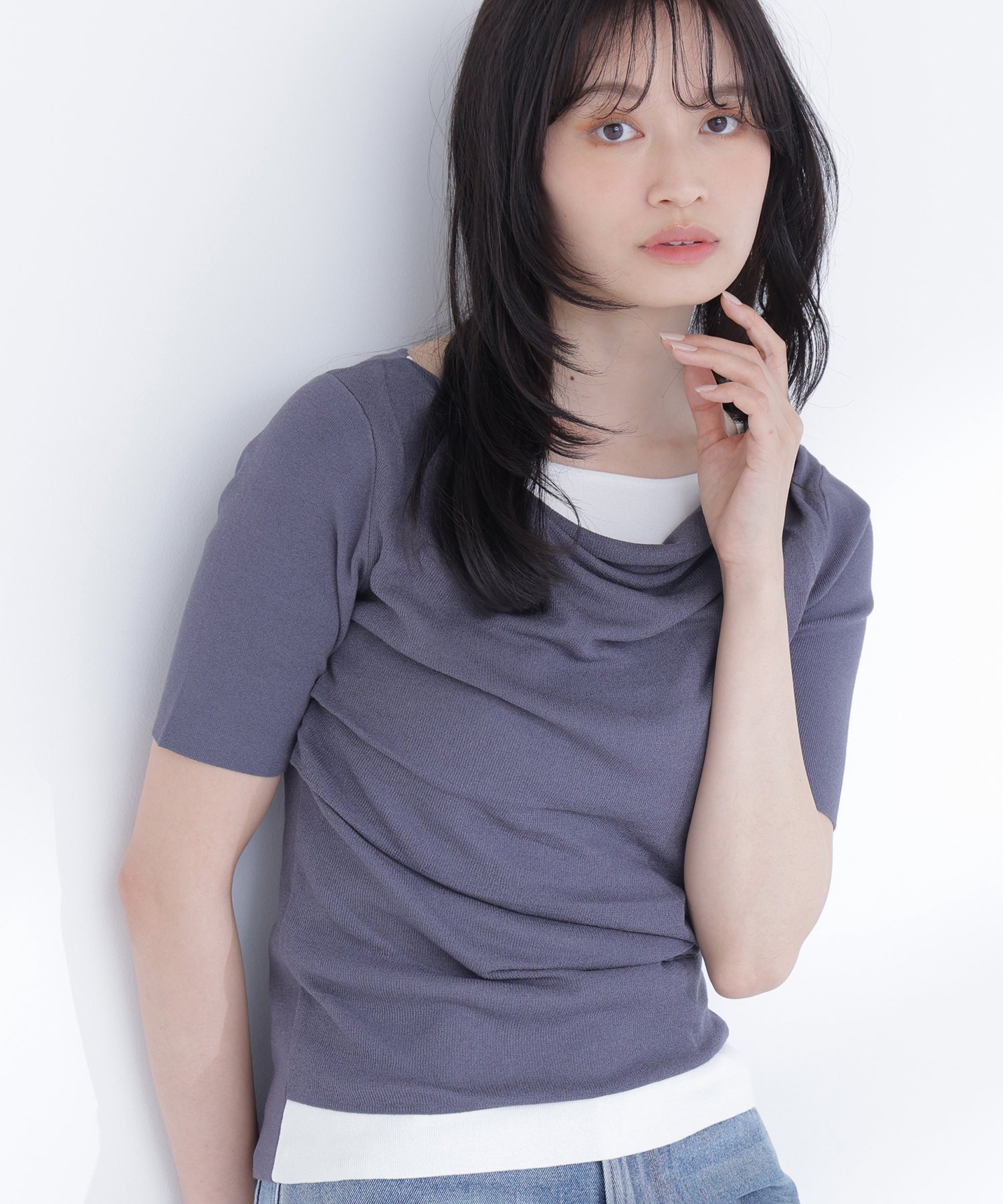 【SALE／55%OFF】NATURAL BEAUTY BASIC ドレープレイヤードライクニット ナチュラルビューティベーシック トップス ニット グレー ベージュ