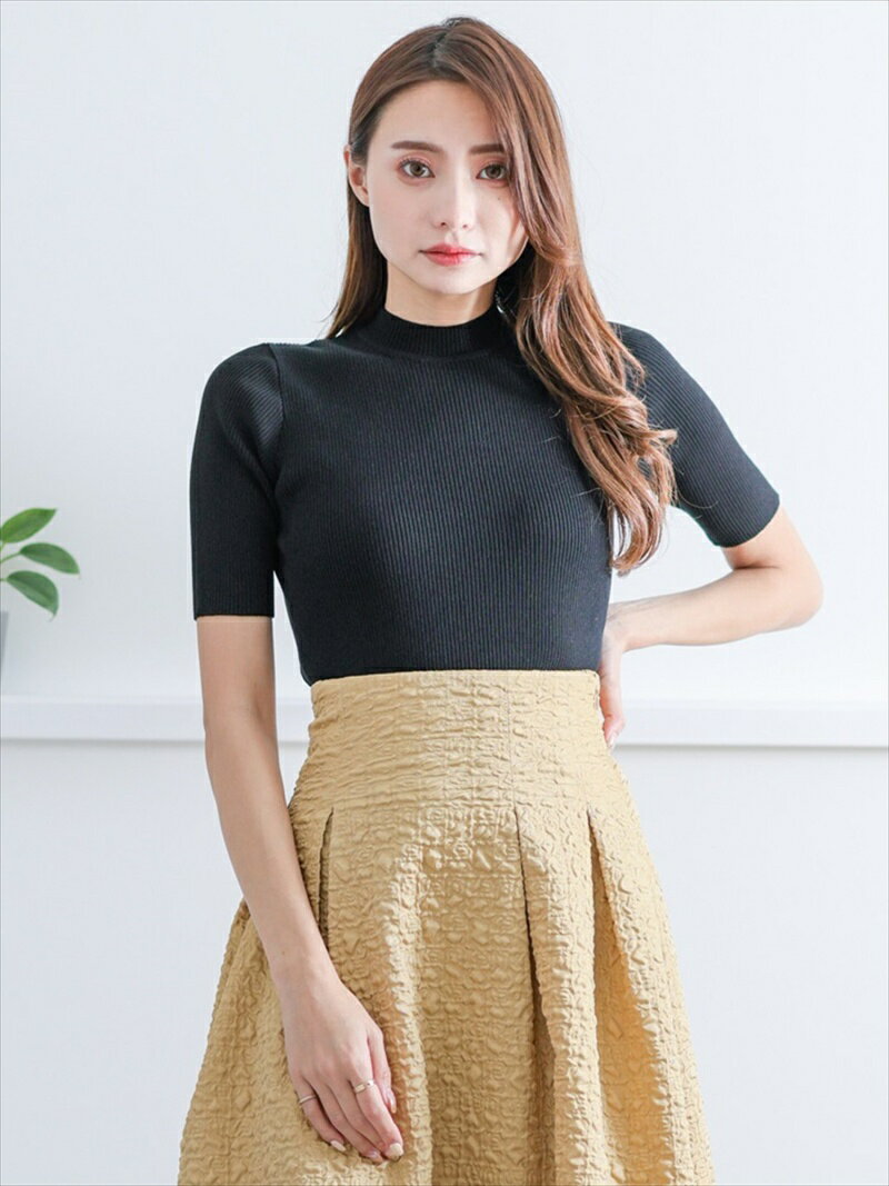 【SALE/28%OFF】clear 五分袖ハイネックニットトップス クリア トップス ニット グリーン ブルー ブラック イエロー ピンク ホワイト オレンジ...