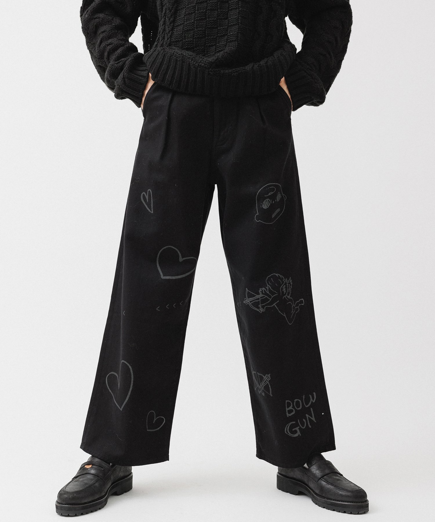 【SALE／40%OFF】M TO R [PANTS]DESIGN PRINT DENIM アダムエロペ パンツ ジーンズ・デニムパンツ ブラック ホワイト ブルー【送料無料】のサムネイル