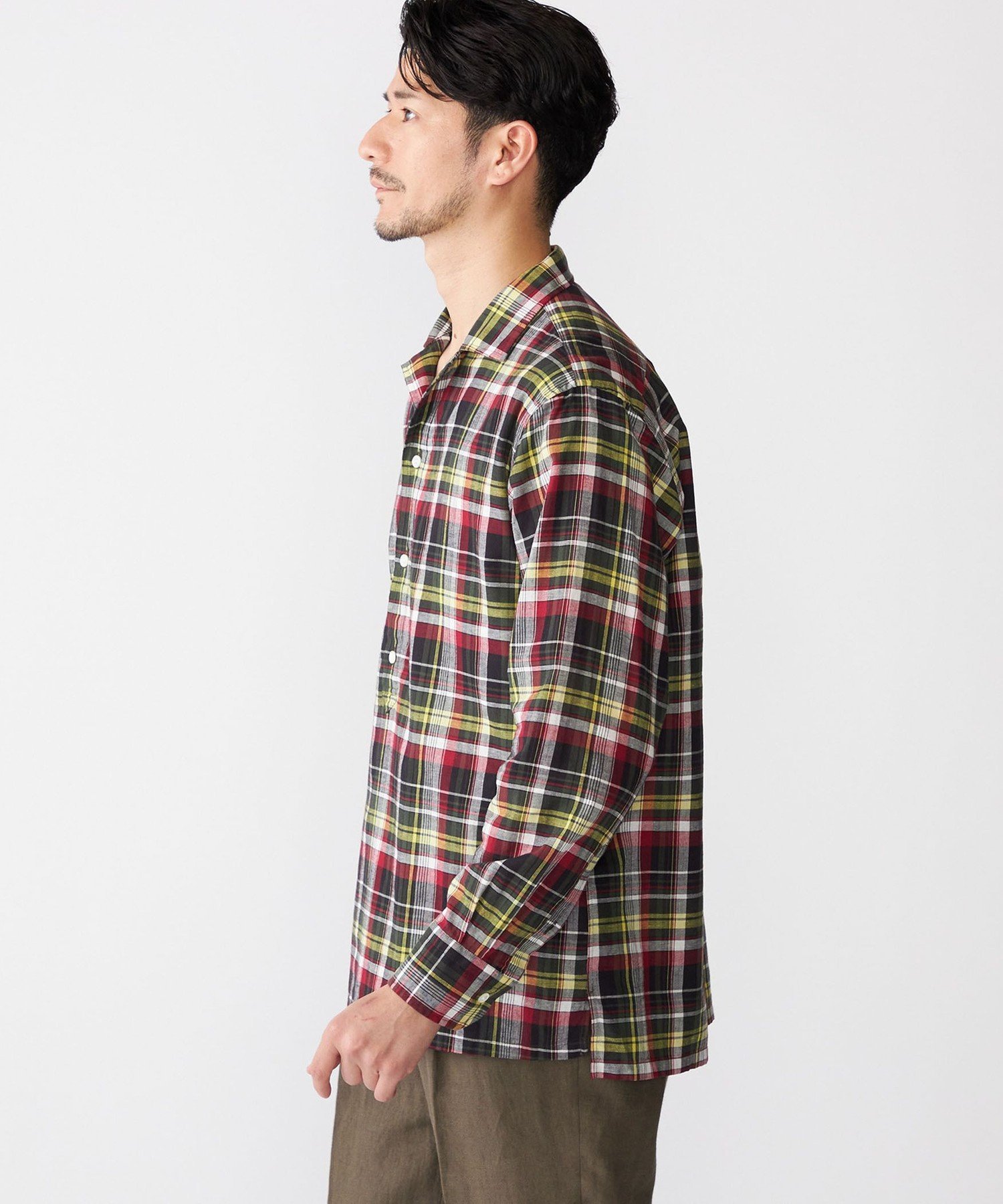 【SALE／70%OFF】SHIPS MEN SHIPS: オープンカラー コットン リネン マドラスチェック プルオーバー シャツ オリーブ シップス トップス シャツ・ブラウス グリーン【送料無料】