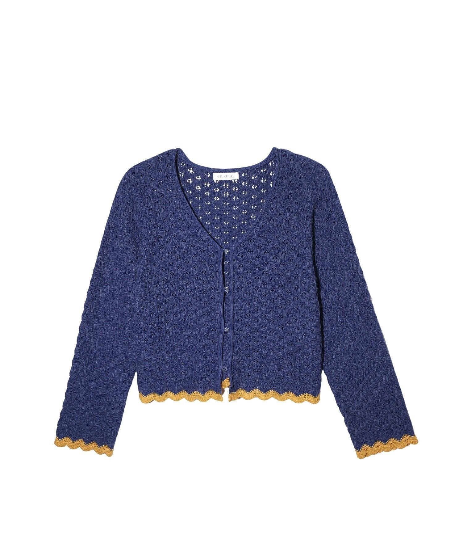MILKFED. SCALLOP HEM KNIT CARDIGAN ミルクフェド トップス ニット ブラック ネイビー グレー