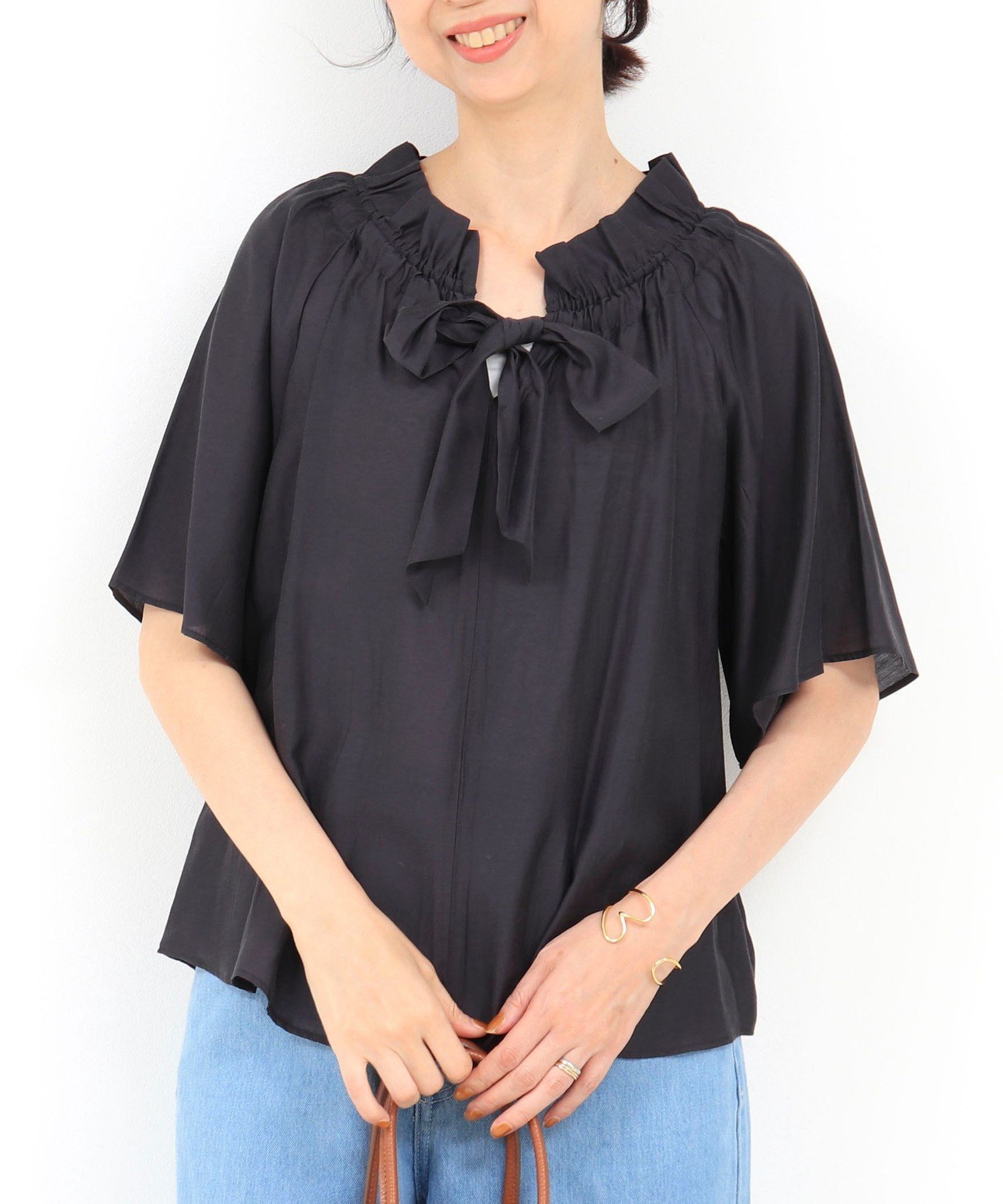 【SALE／40%OFF】MICO COULIER 《セットアップ対応》シルキーローンフレアースリーブブラウス ノーリーズ トップス シャツ・ブラウス グレー ホワイト【送料無料】