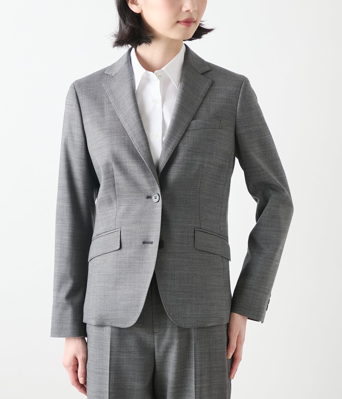 NEWYORKER WOMEN ウールシルクピンヘッド ノッチドラペル2釦ジャケット ニューヨーカー ジャケット・アウター テーラードジャケット・ブレザー ネイビー グレー