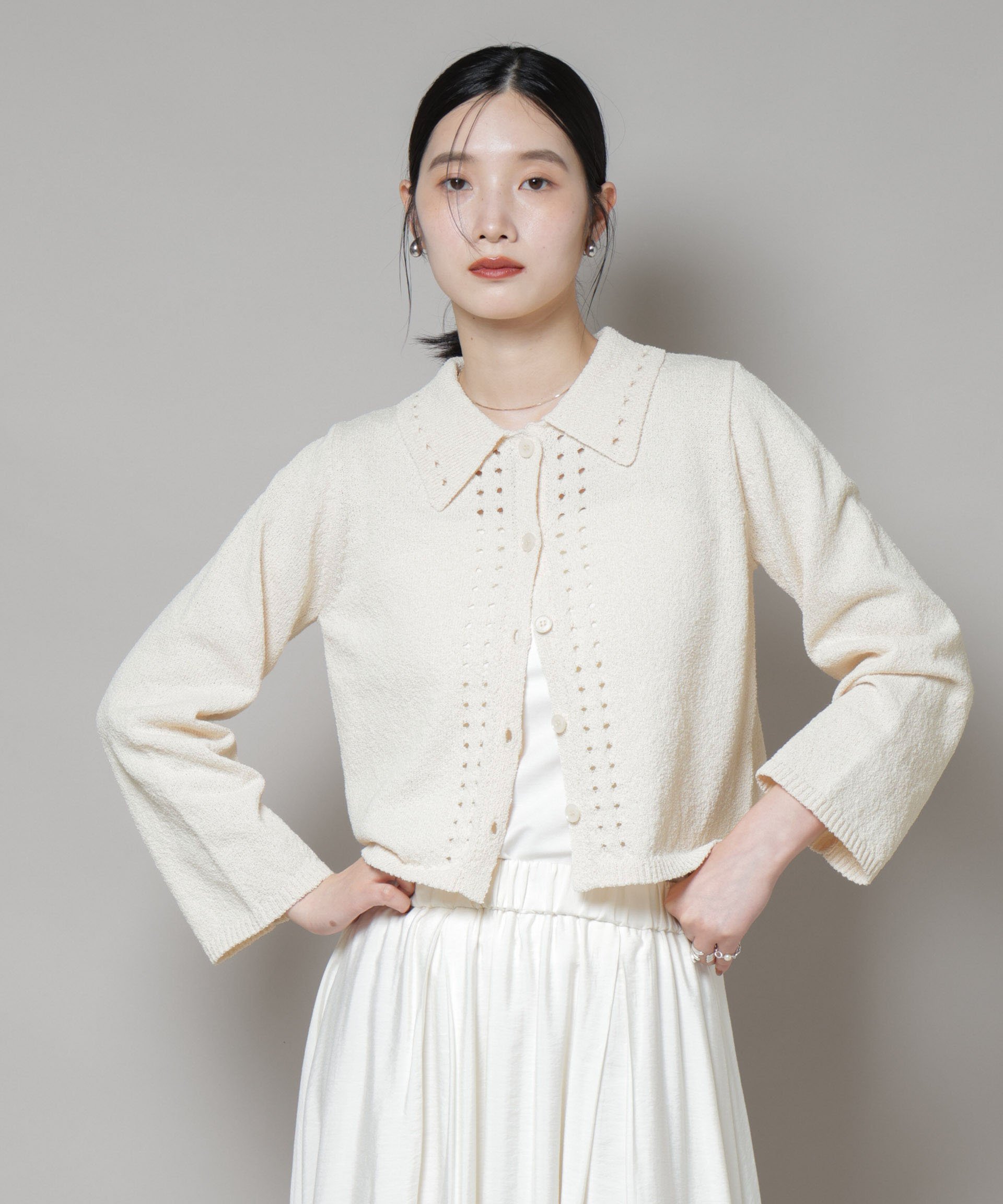 【SALE／40%OFF】NANO universe 衿付アイレットクロップドニットカーディガン ナノユニバース トップス ニット ネイビー ホワイト【送料無料】 stylife-15252766 Rakuten Fashion パッケージ画像