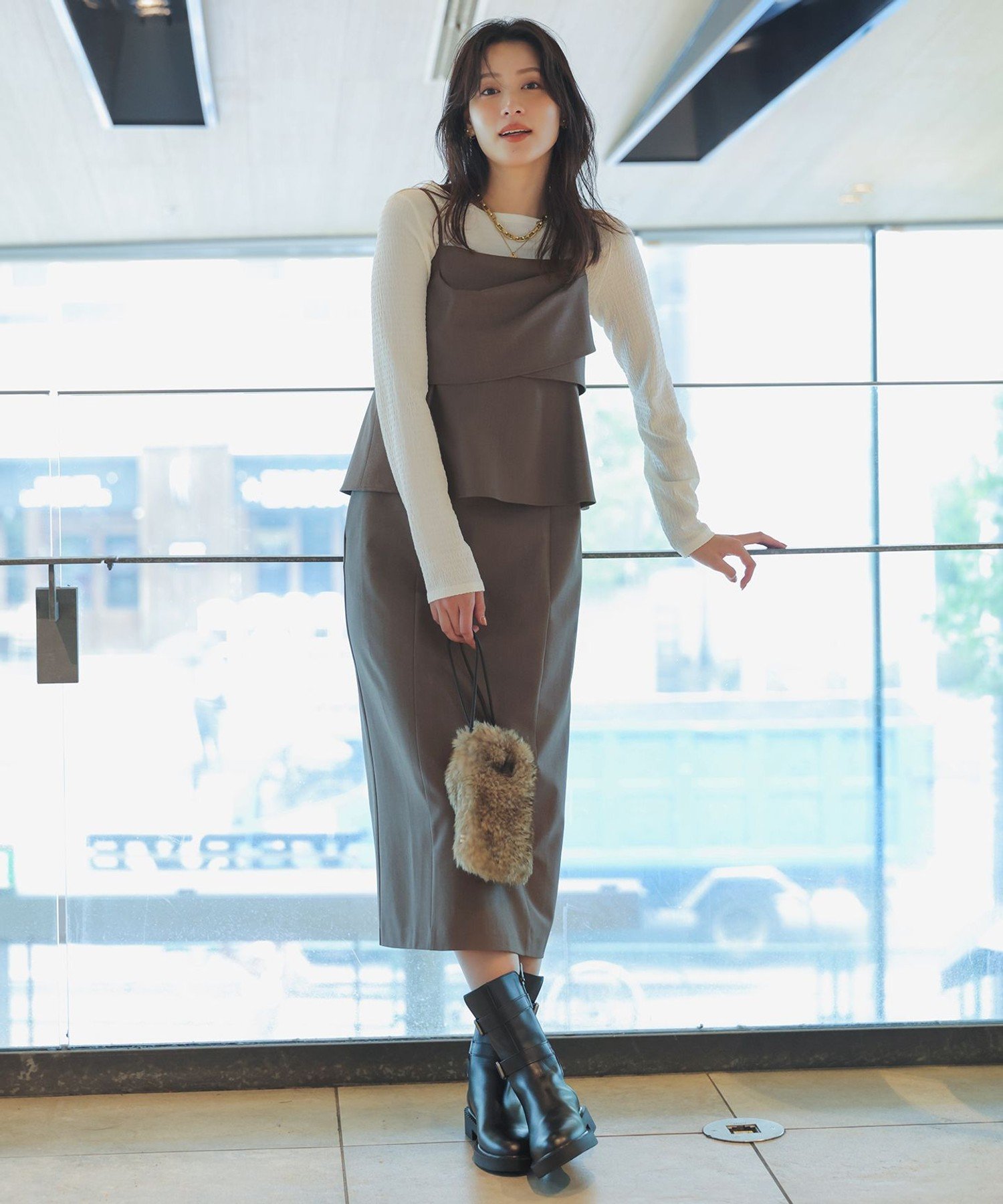 ANY SIS 【洗える】ビスチェワンピース セット エニィスィス ジャケット・アウター テーラードジャケット・ブレザー ブラウン ブラック【送料無料】のサムネイル