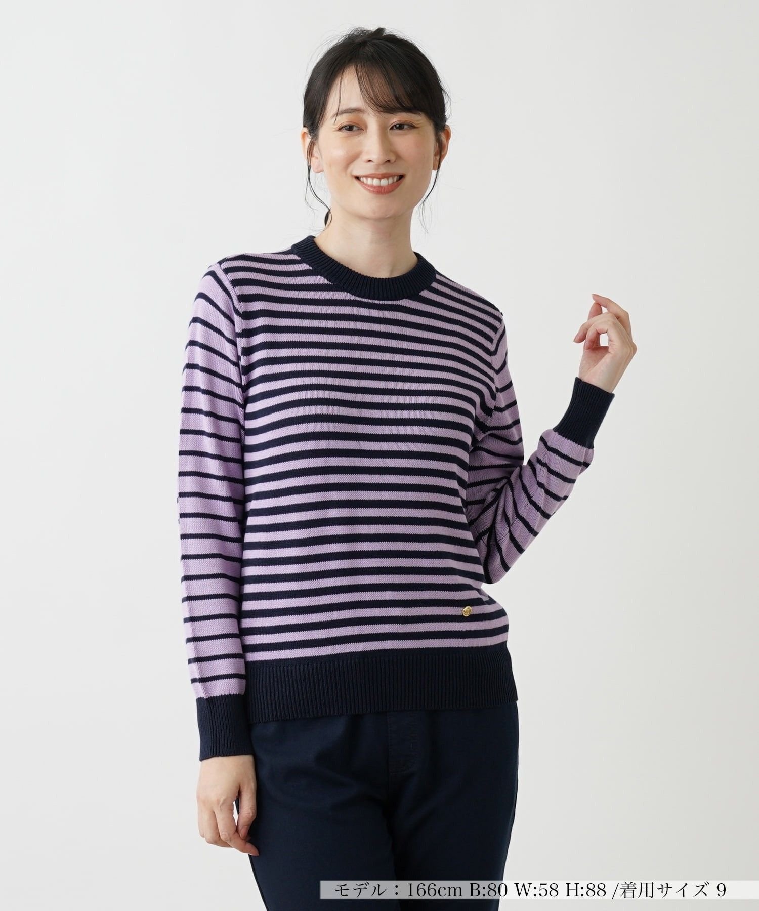 【SALE／47%OFF】Leilian ボーダークルーネックニット レリアン トップス ニット パープル【送料無料】