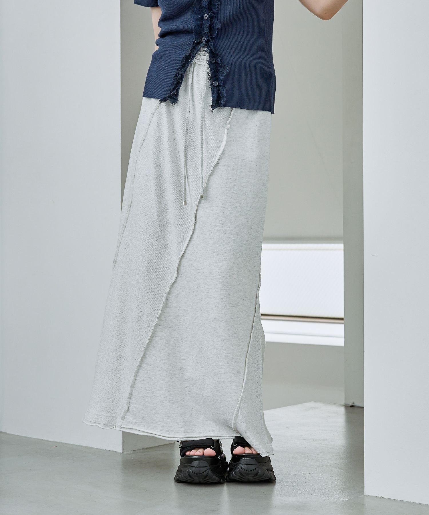【SALE／50%OFF】JEANASIS パネルコンビスウェットスカート ジーナシス スカート ロング・マキシスカート ブルー ブラック